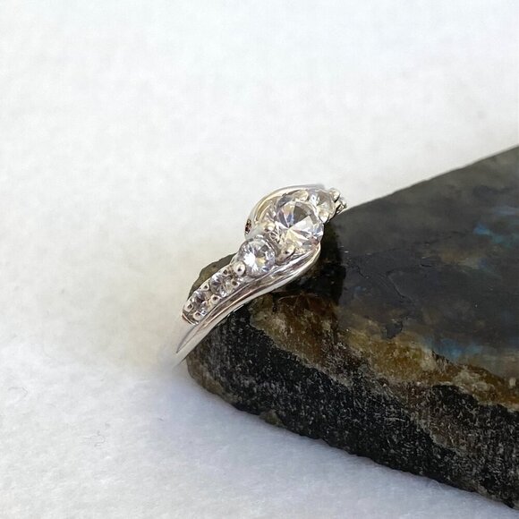 Sterling Silver 925 Round White Sapphire Multi Gemstone Engagement Ring Sz 7.25 - Picture 13 of 16